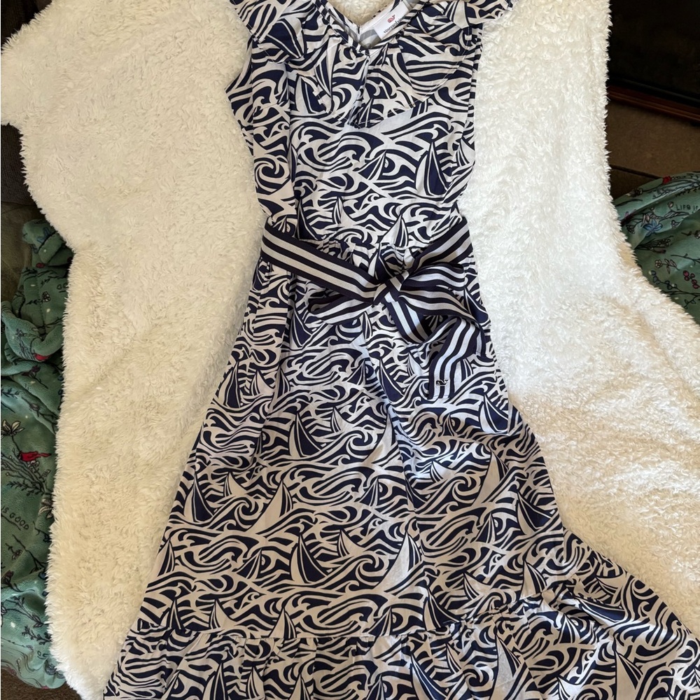 Vineyard Vines Navy and White Sailboat Midi Dress